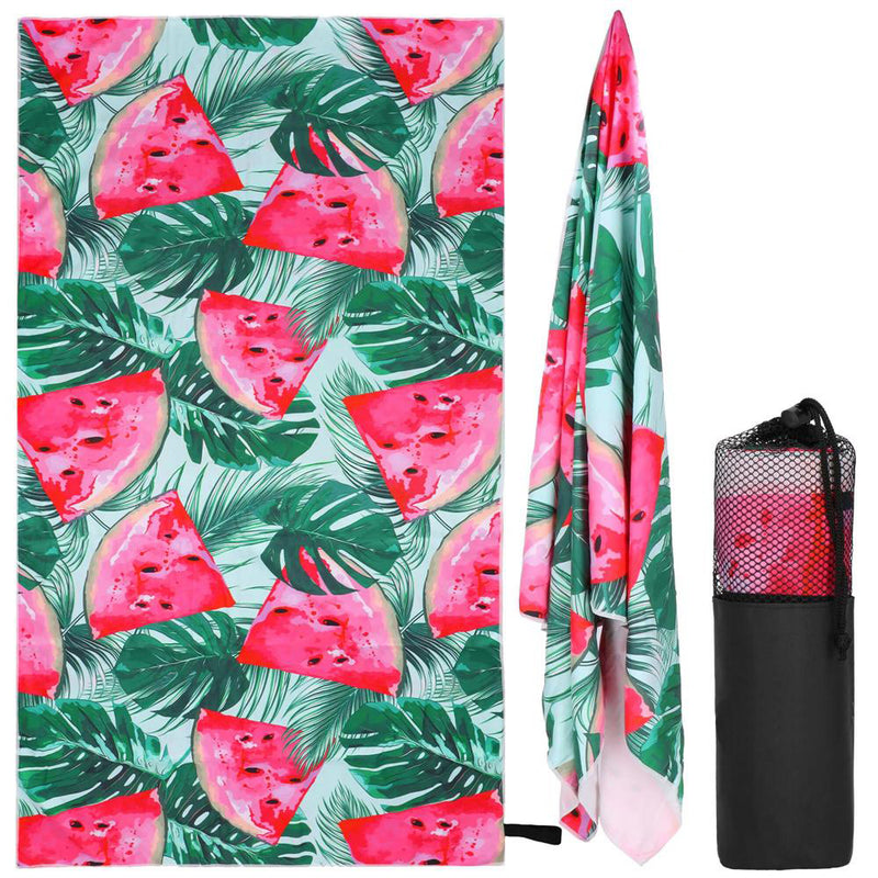 Prosop de plaja cu uscare de rapida, husa de transport, 90x180cm, model pepene verde