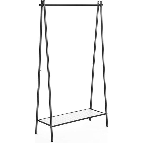 SONGMICS Suport pentru haine cu cadru din otel, cu sina de agatat si raft, 34x93x153cm, negru mat