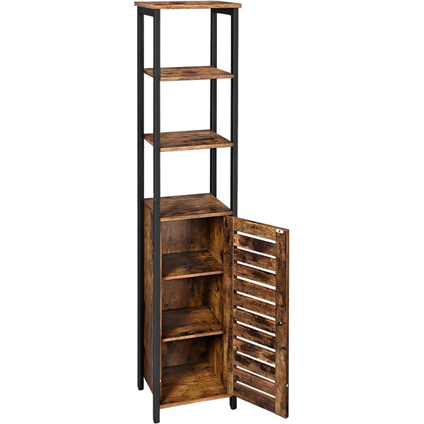 VASAGLE Dulap de depozitare in stil turn, 5 rafturi, compartiment cu usa, 37x30x167cm, maro rustic