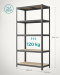 SONGMICS Raft de depozitare metalic, cu rafturi din MDF, 5 polite, max. 600 kg, 200x100x50cm, gri