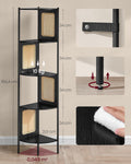 VASAGLE Raft de colt boho, cadru metalic, polite MDF si panouri poliratan, 32x32x156cm, negru