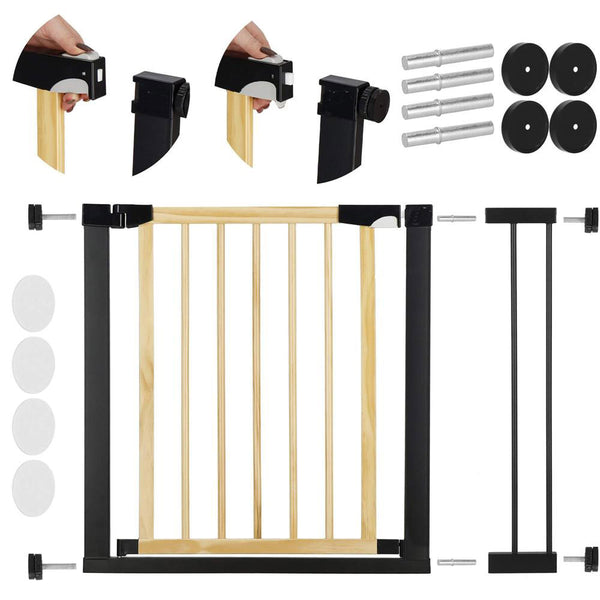 Poarta de siguranta Safety Gate pentru scari, ajustabila, din lemn cu structura otel, 89-96cm, negru maro