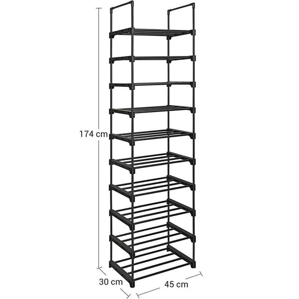 SONGMICS Raft de depozitare pantofi pe 10 niveluri, metal, instalare modulara, 30x45x174cm, negru