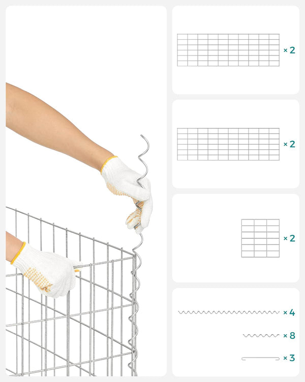SONGMICS Cos de gabioane pentru pietre, otel galvanizat, 100x30x30cm, argintiu