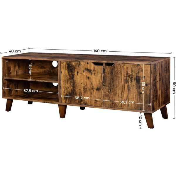 VASAGLE Comoda pentru TV, cu 2 usi si 2 rafturi deschise, 40x140x50cm, maro rustic