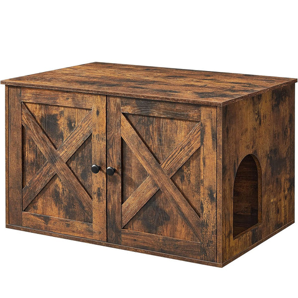 FEANDREA Cusca pentru pisici tip comoda, cu usi si perete despartitor, 80x53x50cm, maro