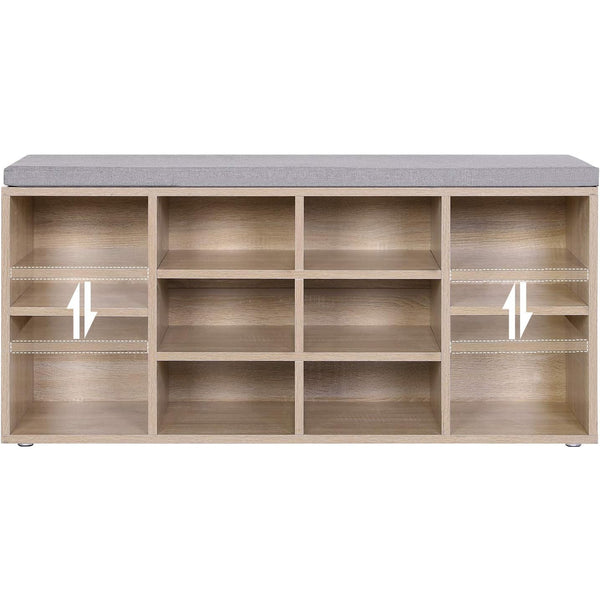 VASAGLE Banca pentru hol cu suport pentru pantofi, 10 compartimente, cu perna, 104x48x30cm, stejar