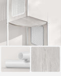 VASAGLE Raft de colt boho, cadru metalic, polite MDF si panouri poliratan, 32x32x156cm, alb