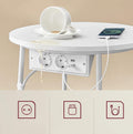 VASAGLE Masuta de cafea rotunda cu cos de stofa, statie de incarcare 2 prize si 2 USB, 45x50cm, alb