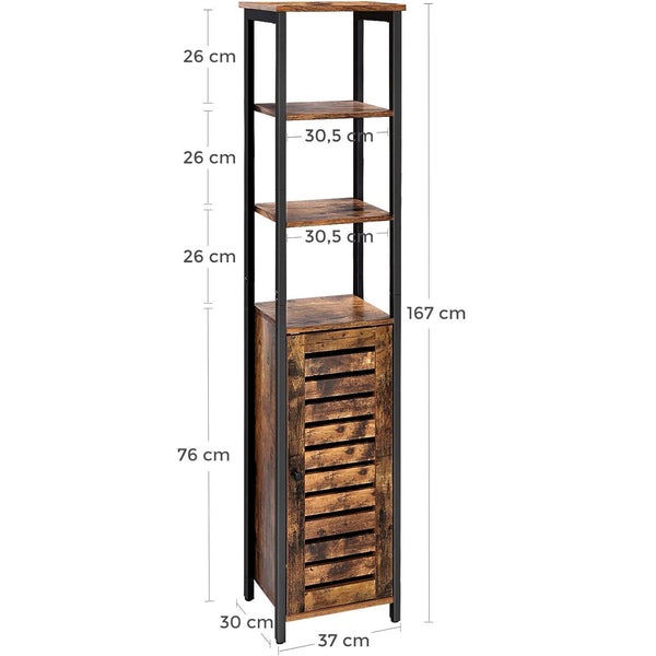VASAGLE Dulap de depozitare in stil turn, 5 rafturi, compartiment cu usa, 37x30x167cm, maro rustic