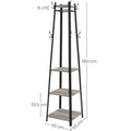 VASAGLE Cuier de haine cu 3 rafturi, suport cu carlige, din otel, 43x43x180 cm, stil industrial, gri si negru