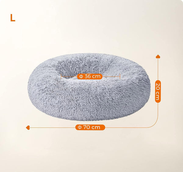 FEANDREA Pat pufos pentru caini si pisici, cu husa detasabila, lavabila, plus moale cu fir lung, 70 cm, gri