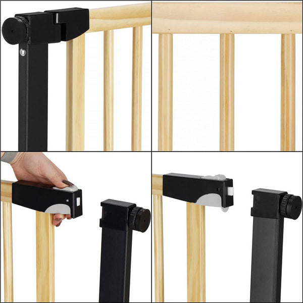 Poarta de siguranta Safety Gate pentru scari, ajustabila, din lemn cu structura otel, 75-82cm, negru maro