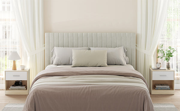VASAGLE Set 2 noptiere 39x28x41 cm, cu sertar si compartiment deschis, PAL bej natur si alb