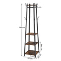 VASAGLE Cuier de haine cu 3 rafturi, suport cu carlige, din otel, 43x43x180 cm, stil industrial, maro rustic si negru