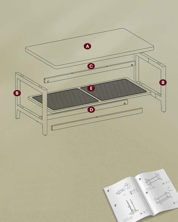VASAGLE Masuta de cafea, din MDF, cu spatiu de depozitare pe 2 nivele, 55x100x45 cm, negru