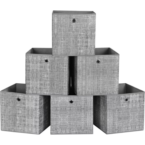 SONGMICS Set 6 cutii de depozitare, pliabile cu maner, material textil si oxford, 30x30x30 cm, gri