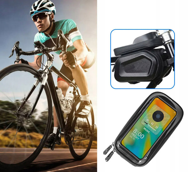 Borseta pentru bicicleta, impermeabila, cu husa pentru telefon, montare pe bara, 20x17x15cm