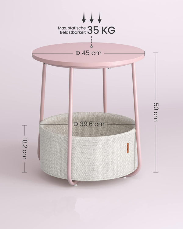 VASAGLE Masuta de cafea rotunda cu cos de stofa, stil modern, 45x50cm, roz cu bej