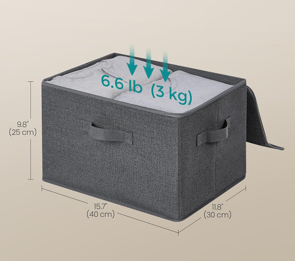 SONGMICS Set 3 cutii de depozitare pliabile, organizatoare pentru dulap, textil, 40x30x25 cm, gri