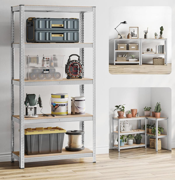 SONGMICS Set de 2 Rafturi de depozitare, cadru din otel armat, polite din MDF, max 2x875kg, 180x90x40cm, gri