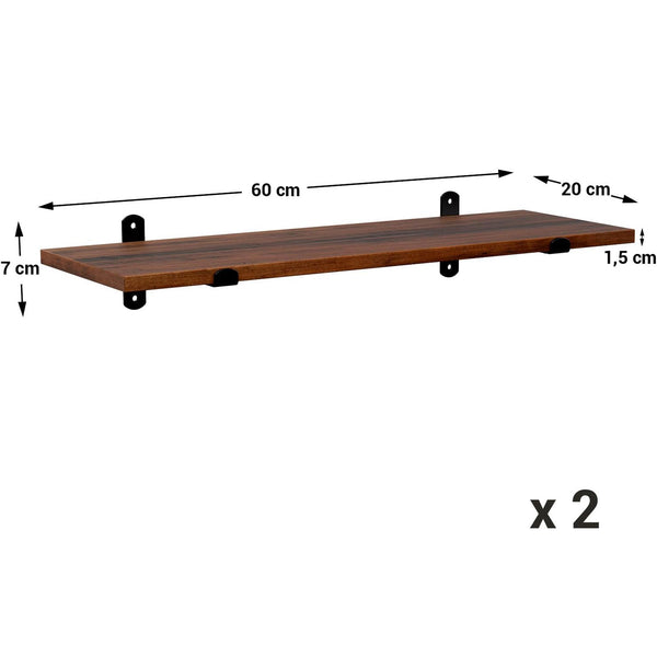 SONGMICS Set 2 rafturi de perete plutitoare, MDF cu efect de lemn vintage, 60x20cm, 15 kg per raft, maro rusic