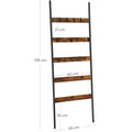 VASAGLE Cuier baie tip scara inclinata, cadru din otel cu 5 nivele, agatatori detasabile, 65x178cm, maro rustic si negru