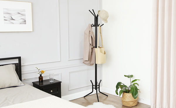VASAGLE Cuier pentru haine, din otel, tip pom, cu 12 carlige, 176cm, negru