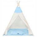 Cort copii Sersimo stil indian Teepee Tent cu fereastra, covoras gros si 2 perne, alb albastru