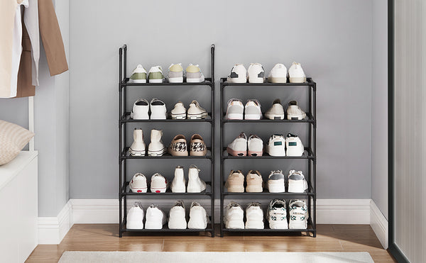 SONGMICS Raft de depozitare pantofi pe 10 niveluri, metal, instalare modulara, 28x45x173cm, negru