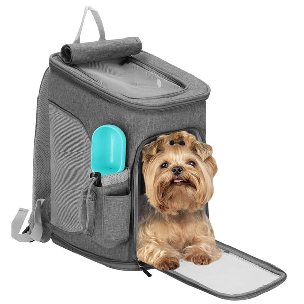 Rucsac transport animale talie mica-medie, maxim 12 kg, buzunare laterale, 39x28x27 cm, gri