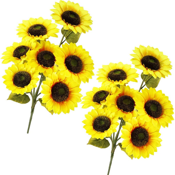 Buchet de flori artificiale din poliester, 2 fire de floarea soarelui, 57cm