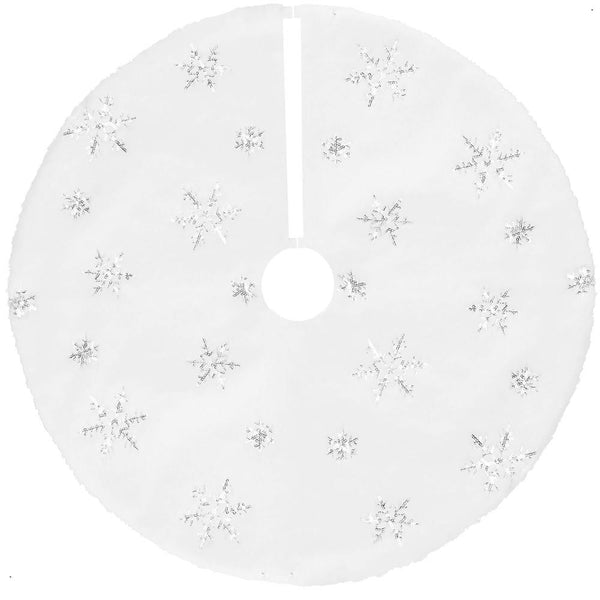 Covoras de pus sub bradul de Craciun, 55 cm, imitatie blana alba cu paiete argintii