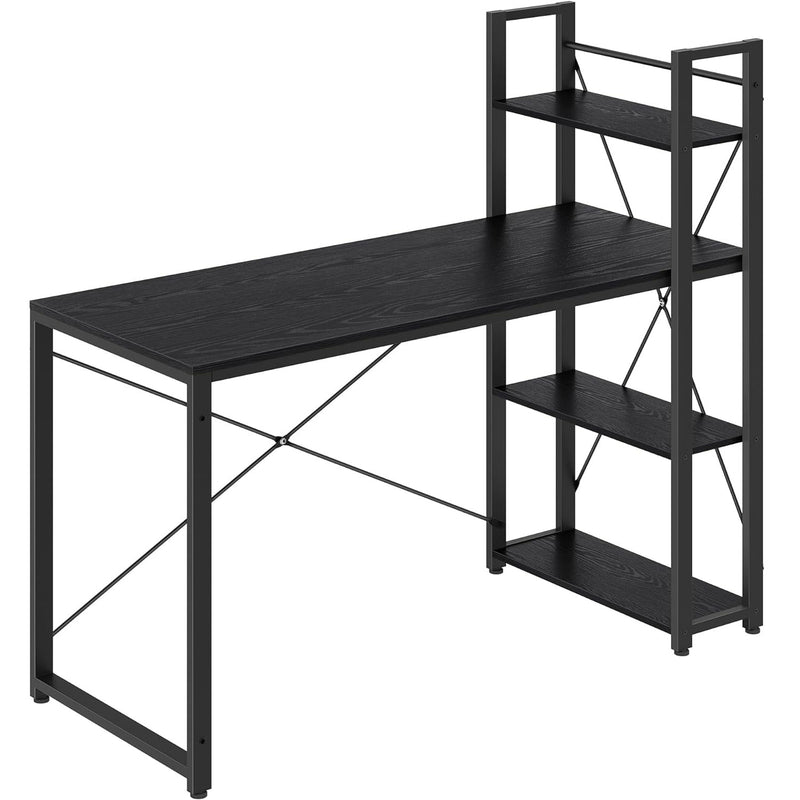 VASAGLE Birou cu raft lateral, montare stanga sau dreapta, industrial, 60x132x119 cm, negru