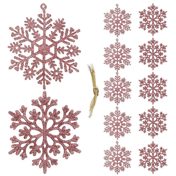 Decoratiune brad fulg de zapada, set 12 bucati, 10cm, roz