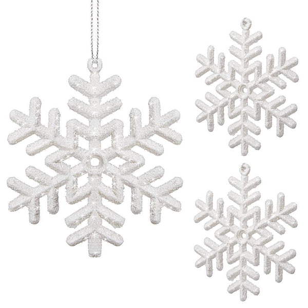 Decoratiune brad fulg de zapada, set 3 bucati, 8cm, alb