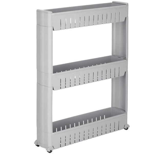 Sistem rafturi de depozitare cu roti pentru bucatarie sau baie cu 3 polite, 54x13x70cm, gri