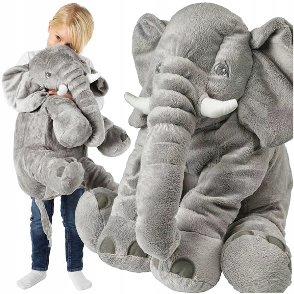 Jucarie plus elefant, tip perna, lavabila, umplutura hipoalergenica, pentru copii si adulti, 60 cm, gri
