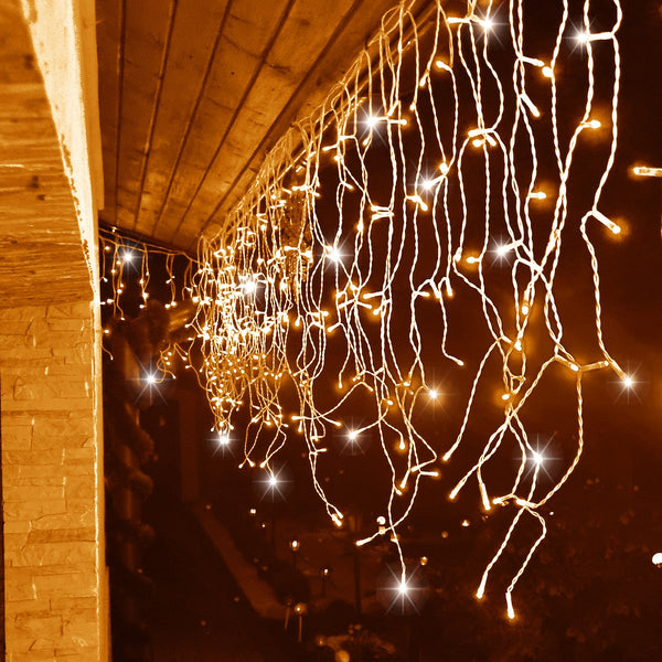 Instalatie luminoasa tip turturi LED exterior/interior, 500 LED-uri alb cald cu flash alb rece, 20 m, IP44, conectabila