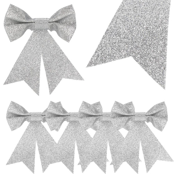 Set 4 ornamente pentru bradul de Craciun, fundita, 13cm, argintiu