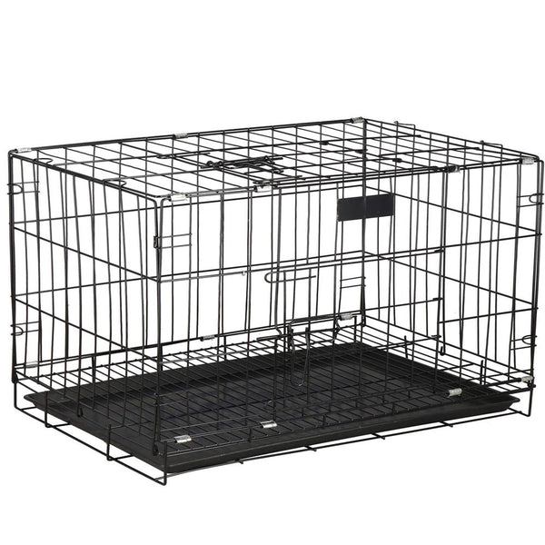 Cusca pentru animale, 2 usi, Pliabila din metal, XL, Negru, 93x67x56 cm
