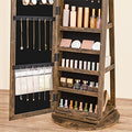 SONGMICS Oglinda de podea cu suport rotativ la 360°, cu spatiu de depozitare, 55x55x161cm, maro rustic