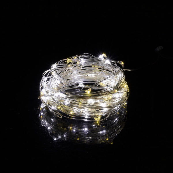Instalatie lumina decorativa cu 100 LED-uri, 5m, cu alimentare pe baterii, iluminare alba