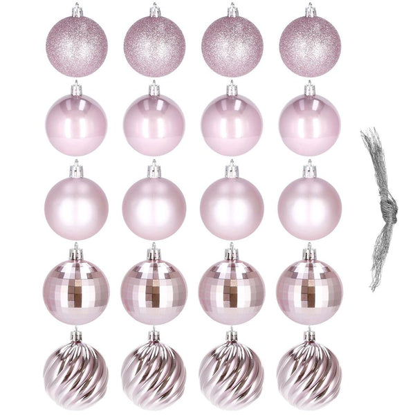 Set globuri de Craciun, 20 bucati, 5 modele, 6cm, roz