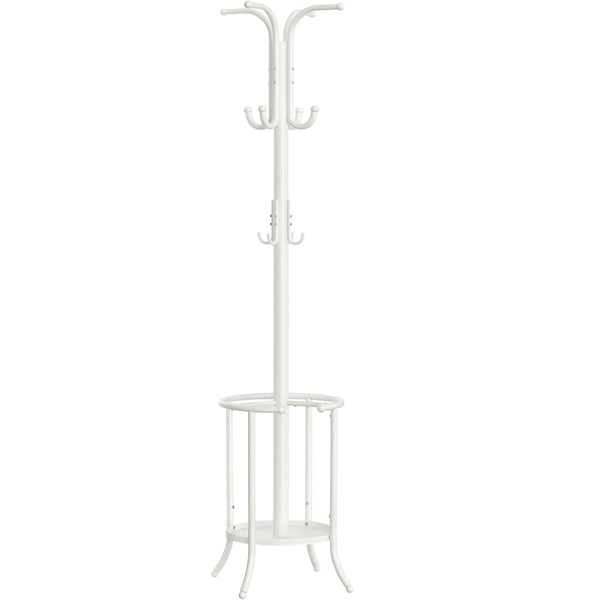 SONGMICS Cuier pentru haine, cu suport de umbrele, 12 agatatori, 175 cm, alb