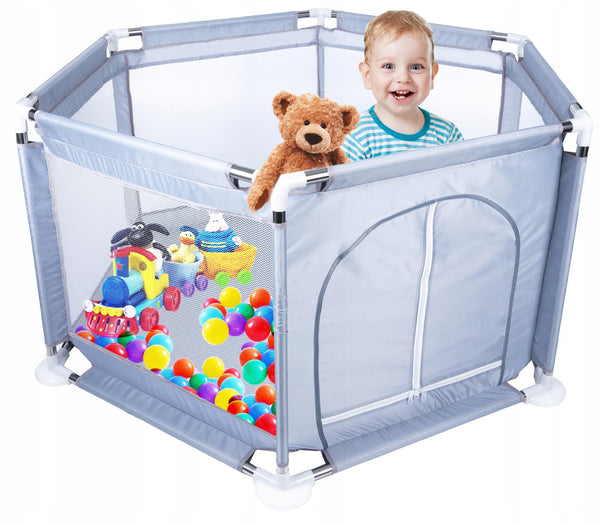 Tarc loc de joaca pentru copii sau bebe, material textil, gri, 130x60cm