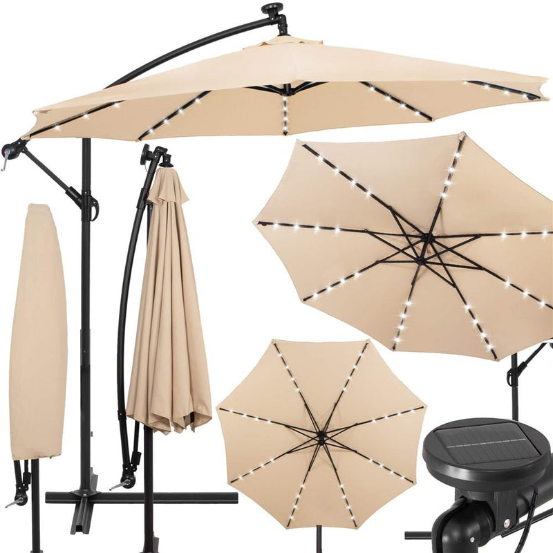 Umbrela de gradina cu brat lateral banana, iluminare LED, cu husa, 300cm, crem