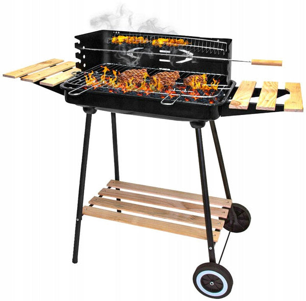 Gratar metalic pe carbuni, tava cromata, cu spita pentru rotisor, 104x88x45cm