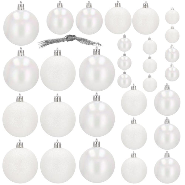 Set globuri de Craciun, 30 bucati, 3 modele, 4/5/6cm, alb
