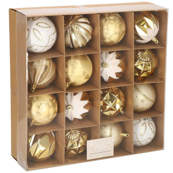 Set globuri de Craciun, 16 bucati, 8cm, 6 modele, auriu